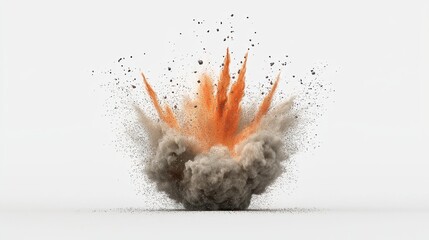Abstract Orange and Gray Powder Explosion on White Background