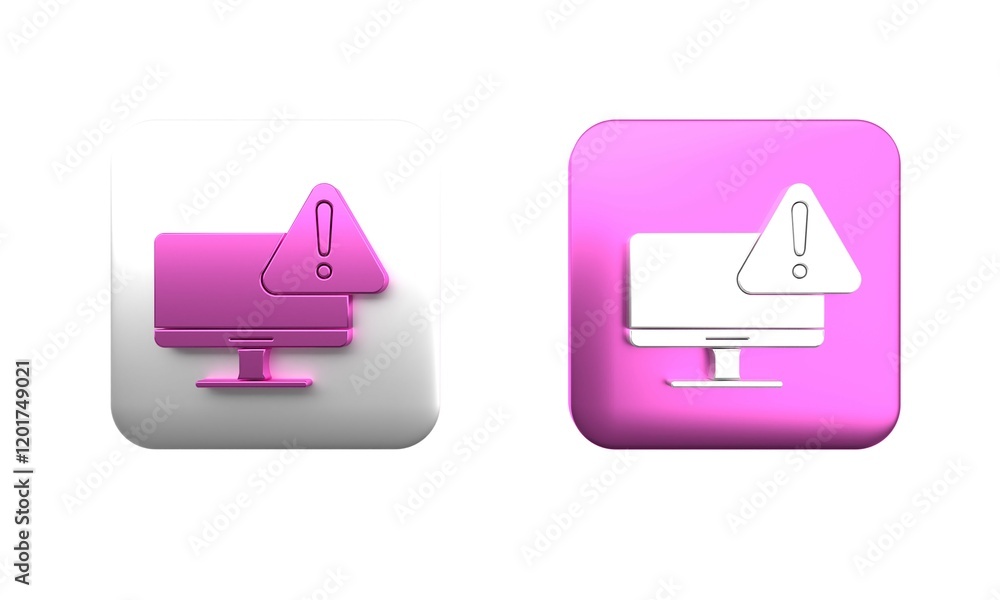 Poster colorful computer monitor with exclamation mark icon isolated on white background. alert message sma