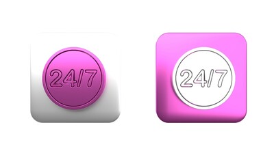 Colorful Clock 24 hours icon isolated on white background. All day cyclic icon. 24 hours service symbol. Square button. 3D render illustration