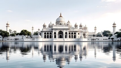 Obraz premium Indian palace in white marble with reflections in the lake