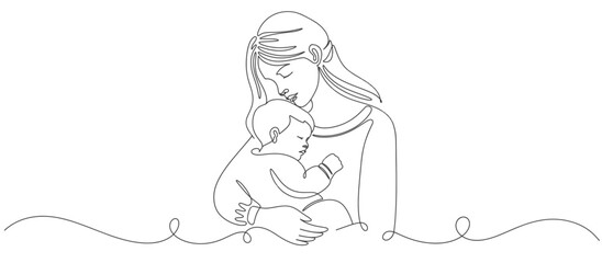 Mother and baby line art vector illustration, mothers day celebration background