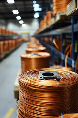Copper wire coils in factory, copper wire process generated.AI