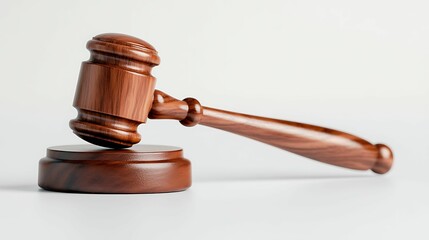lawyer contract ethics. A wooden gavel rests on a round base, symbolizing authority and justice in a courtroom setting.