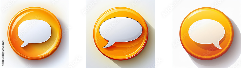 Poster three glossy orange circular buttons feature a white speech bubble, signifying communication or mess