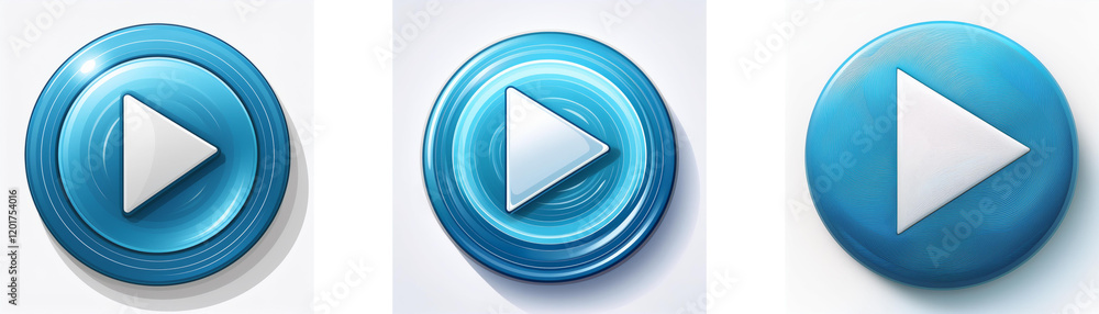 Leinwandbilder three glossy blue circular buttons feature a white play icon. variations in the button's design and 