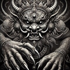 Rakshasa Demon from Hindu mythology grotesque form sharp claws