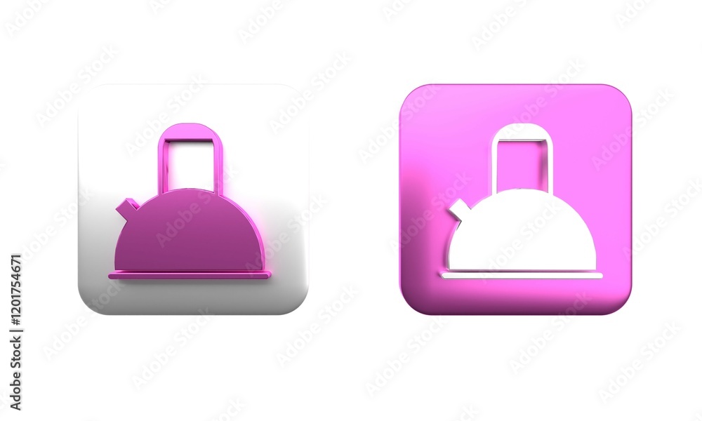 Poster colorful kettle with handle icon isolated on white background. teapot icon. square button. 3d render