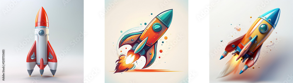 Aufkleber three vibrant rockets, ready for launch, showcase diverse designs and launch styles. one stands pois