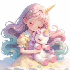 A pastel  illustration of cute girl in a children's book style,  created as a generative artwork using AI.