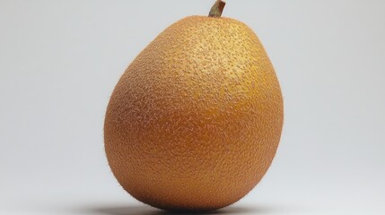 Close-up of a Ripe Golden-Brown Pear with Textured Skin on a Light Gray Background