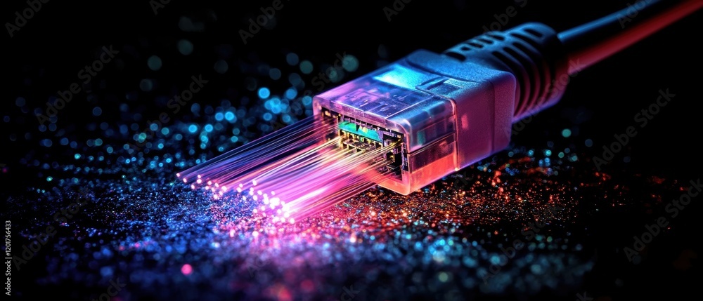 Poster exploring floating fiber optic networks a close-up on advanced digital connectivity