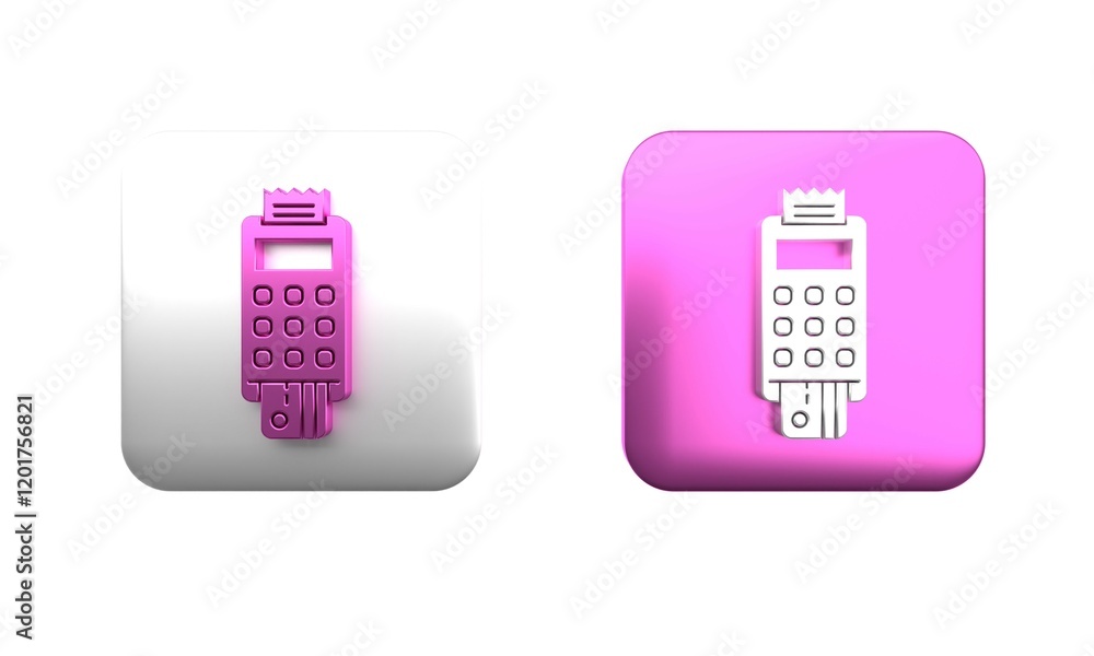 Poster colorful pos terminal with inserted credit card and printed reciept icon isolated on white backgroun
