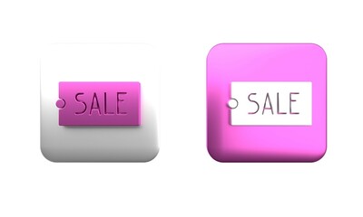 Colorful Price tag with an inscription Sale icon isolated on white background. Badge for price. Promo tag discount. Square button. 3D render illustration