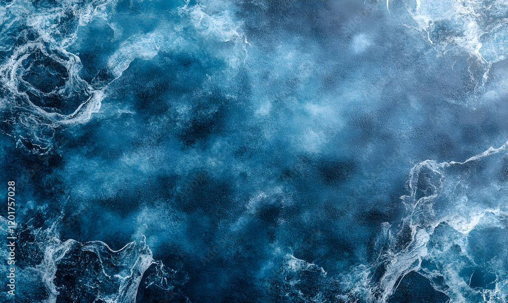 Poster abstract aerial ocean view. deep blue water with whitecaps creating a textured, artistic background.