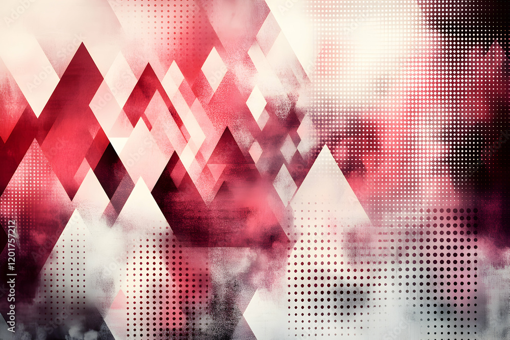 Aufkleber abstract geometric background with red and white triangles, textured with grunge and halftone patter