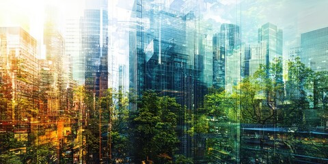 A modern image collage combining architecture, city life, and nature in a harmonious and artistic layout.