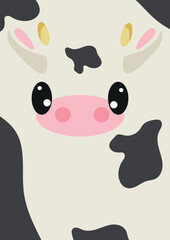 an invitation or poster template for a children's party or birthday with an animal design, namely a cow design