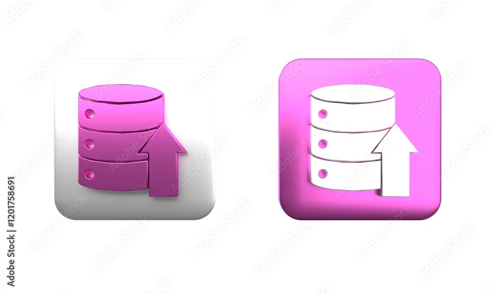 Poster colorful server, data, web hosting icon isolated on white background. square button. 3d render illus