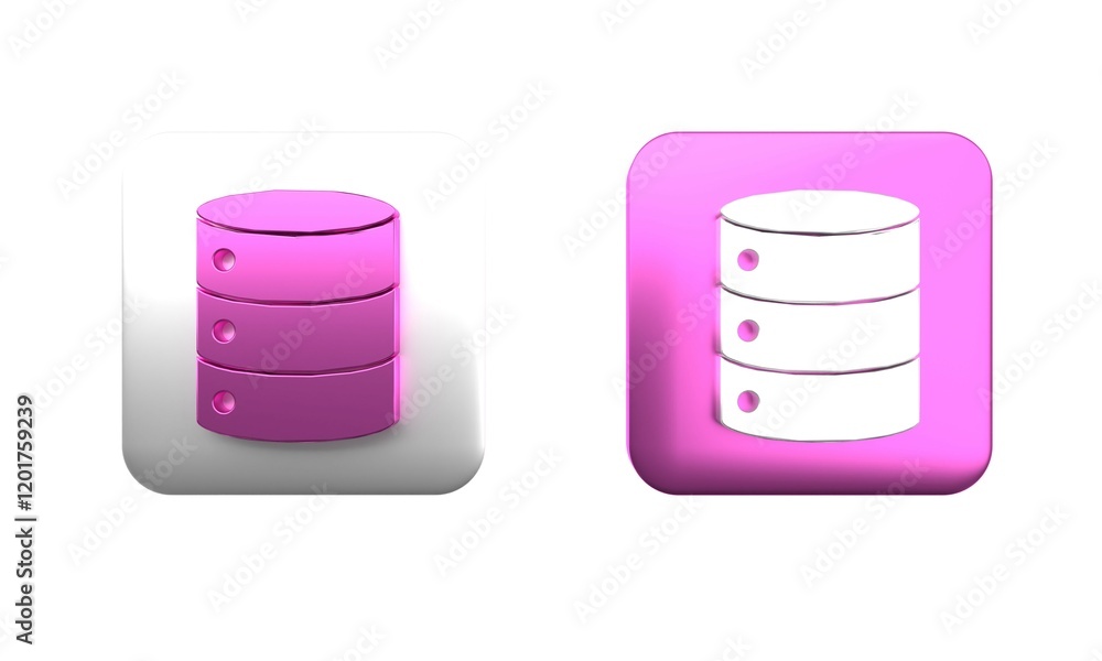 Poster colorful server, data, web hosting icon isolated on white background. square button. 3d render illus