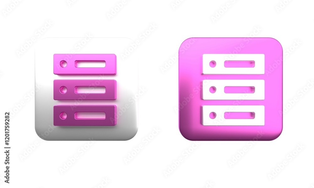 Poster colorful server, data, web hosting icon isolated on white background. square button. 3d render illus
