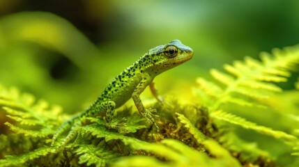 Fototapeta premium Tiny green frog camouflaged among the lush forest foliage highlighting the importance of conserving terrestrial invertebrates and maintaining ecosystem balance