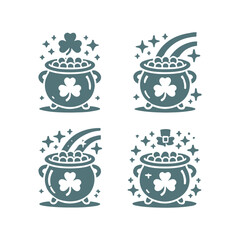 St. Patrick's Day Shamrock Pot of Gold Vector Silhouette Design Set
