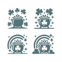 St. Patrick's Day Shamrock Pot of Gold Vector Silhouette Design Set