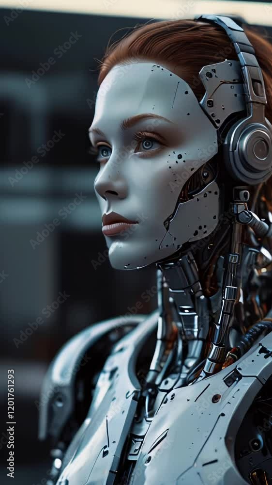 Poster futuristic robot in a high-tech environment.