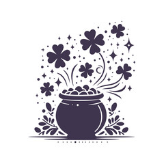 St. Patrick's Day Shamrock Pot of Gold Vector Silhouette Design