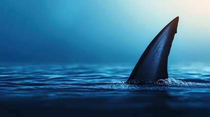 Fototapeta premium Shark fin emerging from ocean marine wildlife photography calm waters underwater perspective animal conservation