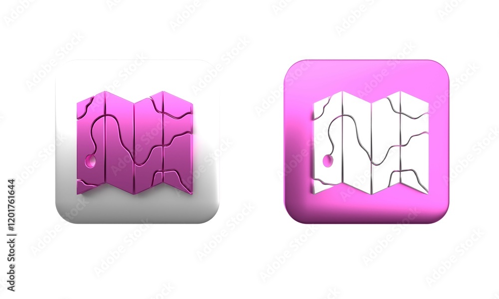 Poster colorful location of the forest on a map icon isolated on white background. square button. 3d render