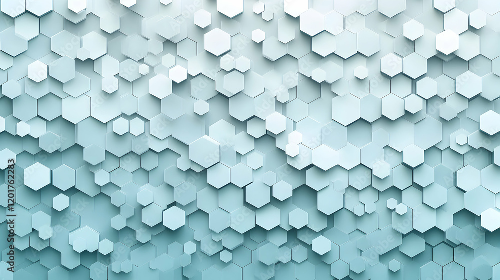 Poster abstract 3d hexagonal pattern background. cool teal and white geometric shapes. perfect for technolo