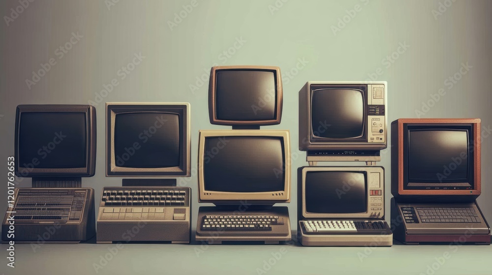 Poster a visual evolution of computer technology historical monitors and keyboards compared