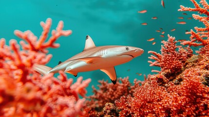 Fototapeta premium Exploring shark wildlife beneath coral reefs ocean habitat underwater photography vibrant ecosystem marine life