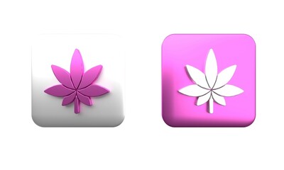 Colorful Medical marijuana or cannabis leaf icon isolated on white background. Hemp symbol. Square button. 3D render illustration