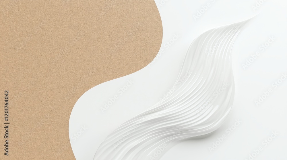 Poster elegant white and beige abstract design featuring smooth curves and textures, creating sophisticated
