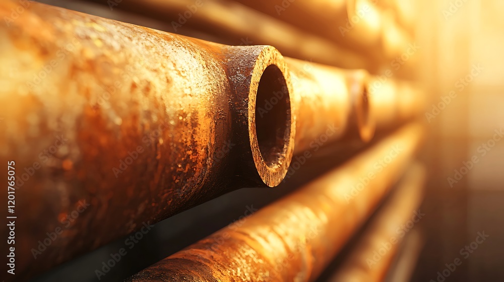 Poster an up-close view of a rusted metal pipe reveals complex oxidation patterns.