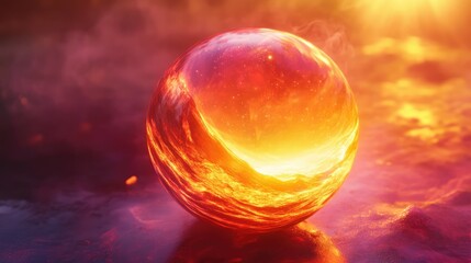 A futuristic digital interface featuring a glowing spherical object at the center,