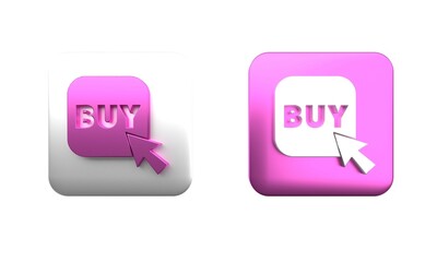 Colorful Buy button icon isolated on white background. Square button. 3D render illustration