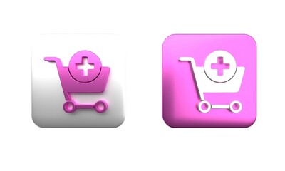 Colorful Add to Shopping cart icon isolated on white background. Online buying concept. Delivery service sign. Supermarket basket symbol. Square button. 3D render illustration