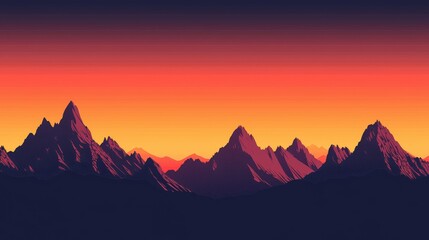 Silhouetted mountain range against a vibrant sunset. Ideal for desktop wallpaper, website backgrounds, or nature-themed projects.