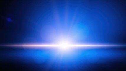 A Bright Light Emitting from a Blue Background with Blurred Glare and a Horizontal Light Beam