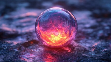 A futuristic digital interface featuring a glowing spherical object at the center,