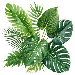 Lush Tropical Leaf Arrangement on transparent background
