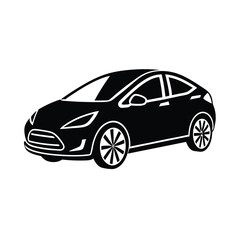 Sleek Electric Car. Flat Vector Silhouette Design 