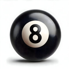 Black billiard ball with number eight, cut out isolated on white background 