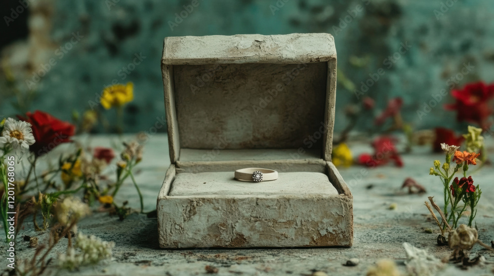 Poster relationship claymation style, a vibrant claymation scene featuring a tiny clay ring, suitable for h
