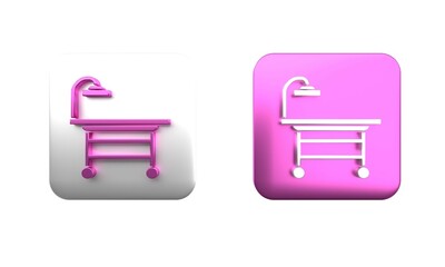 Colorful Operating table icon isolated on white background. Square button. 3D render illustration