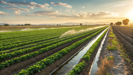Modern agricultural field with clean irrigation and vibrant crops