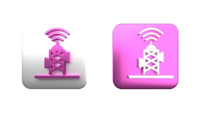 Colorful Wireless antenna icon isolated on white background. Technology and network signal radio antenna. Square button. 3D render illustration